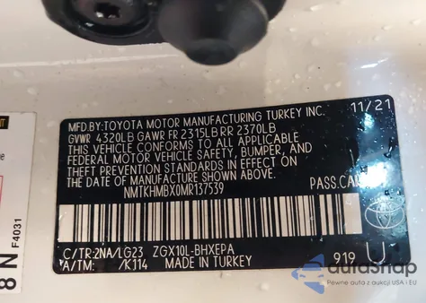 2021 Toyota C-Hr Limited from USA, damaged, VIN NMTKHMBX0MR137539